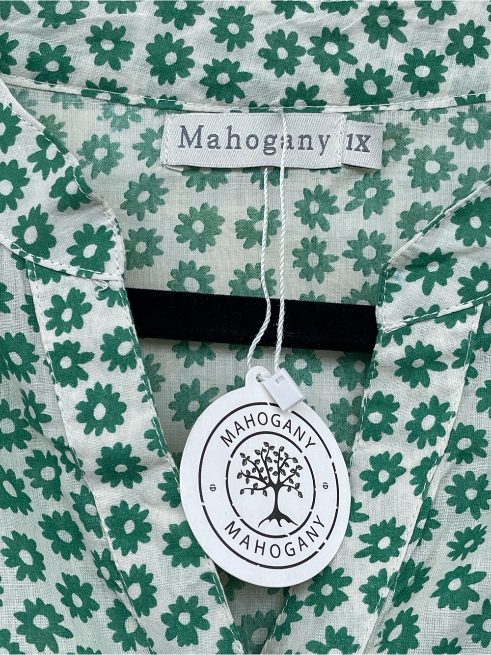 Mahogany Cleo Tunic Top 1X Green Floral Cotton Block Print Boho Cottagecore - Picture 3 of 10